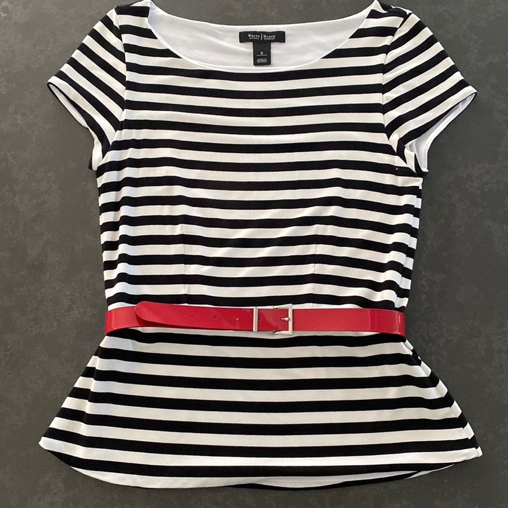 WHBM Striped Scoop Neck Short Sleeved Top